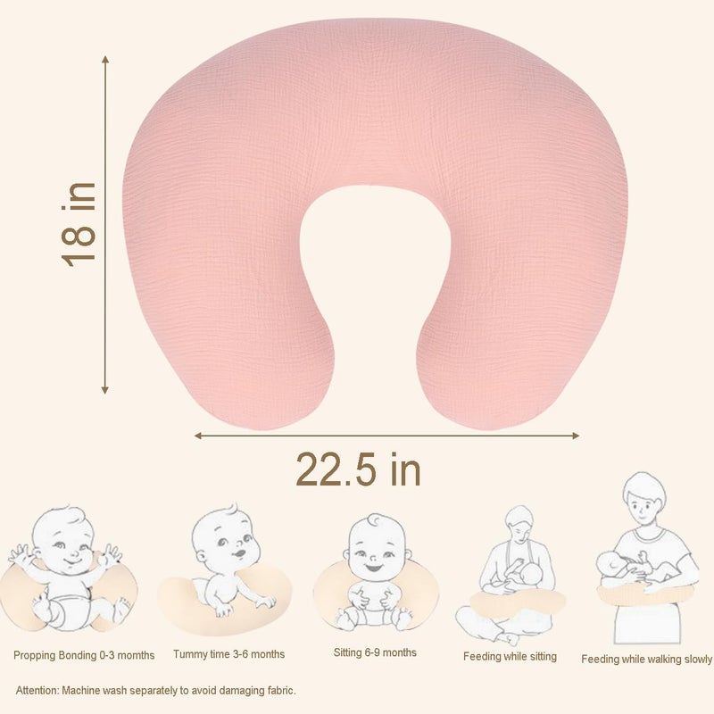lethooly Nursing Pillow Cover - 2-Pack Muslin Cotton Removable Covers for Breastfeeding Pillows, Ultra-Soft Baby Feeding Pillowcase for Newborns, Fits 22.5"x18" Pillows (Pink & Cream) - Image 3